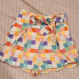 Unique Vintage Multicolor Checkered High Waist Shorts